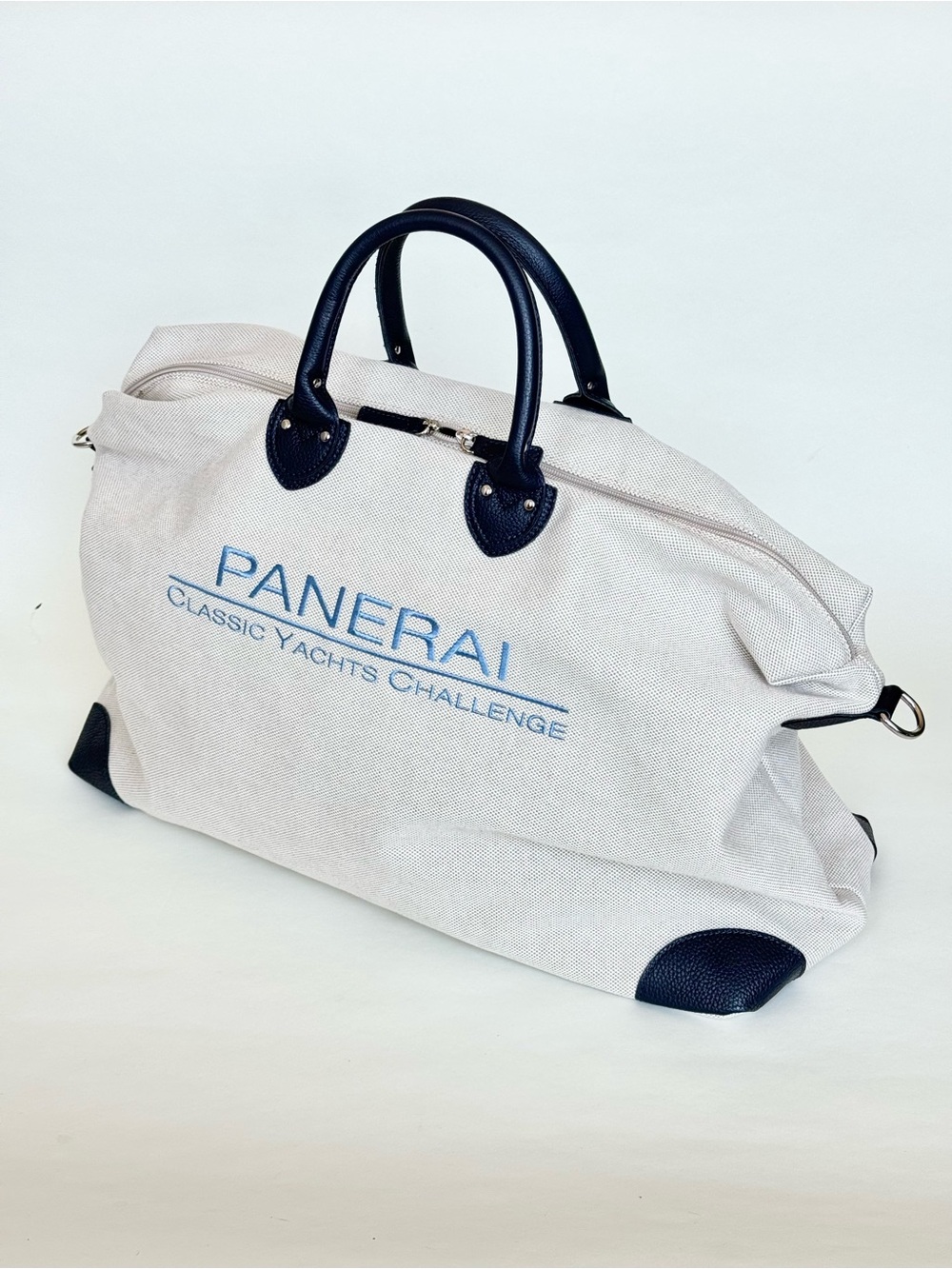 Panerai Cotton Canvas Duffel/Weekender Bag w/ Navy Leather Trim - Made in Italy